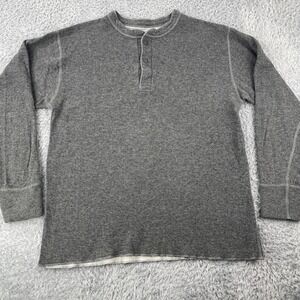 L L Bean Mens Large Traditional Fit Henley Thermal Shirt Long Sleeve Gray